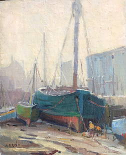 Rockport Artist Antonio Cirino. Gloucester Boat: Antonio Cirino (1888 â€“ 1983. "Gloucester Boat". Oil on Board. Dimensions: 8” x 10”, Original frame: 16" x 18". Condition: Good. The Rockport Granite Company with its delivery boats