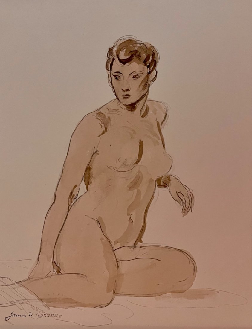 Realist Nude Studies by J.D. HERBERT, 1920 - 1940: This lot contains three works. Collection of Three Nudes by Herbert (1896 â€“ 1970). Media: Oil on canvas, and 2 watercolors. Oil on Canvas, c. 1923. Dimensions: 23” x 19”, unframed.W