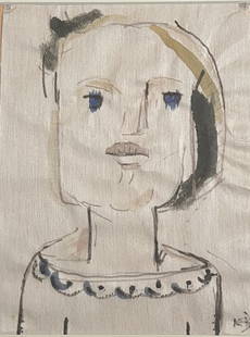 Modernist of Note: Bauhaus Woman Artist: Margarete Koehler-Bittkow (German/American, 1897-1964). "Portrait of Girl", c. 1950. Watercolor & ink on Japanese paper. Initialed lower right. Dimensions: 9 1/2" x 7 1/2". Work comes matted: 16" x