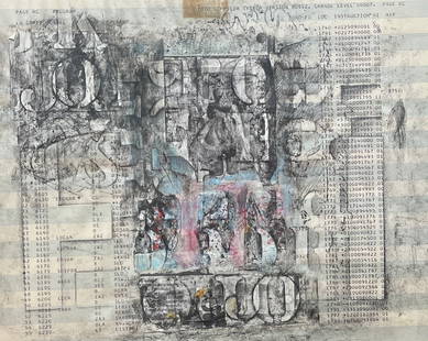 Modernist of Note: Feldman's Homage to IBM: Walter Feldman (1925-2017). "Homage to IBM", 1965. Medium: collage & crayon on computer paper. Dimensions: 11" x 14"; framed under glass: 19" x 23". Inscribed & dated verso "1965 Collage on Computer