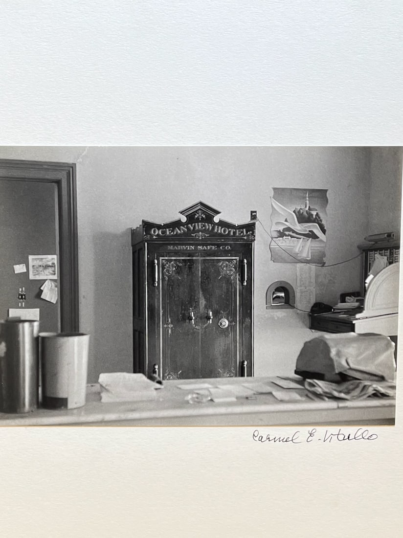 Island Haven- Block Island Hotel vintage photograph: Carmel Vitullo. "Ocean View Hotel", 1958. Silver gelatin print. Vintage photograph printed by the artist and mounted for exhibition in 1958. Signed in margin. Titled and dated verso on board. Dimensio