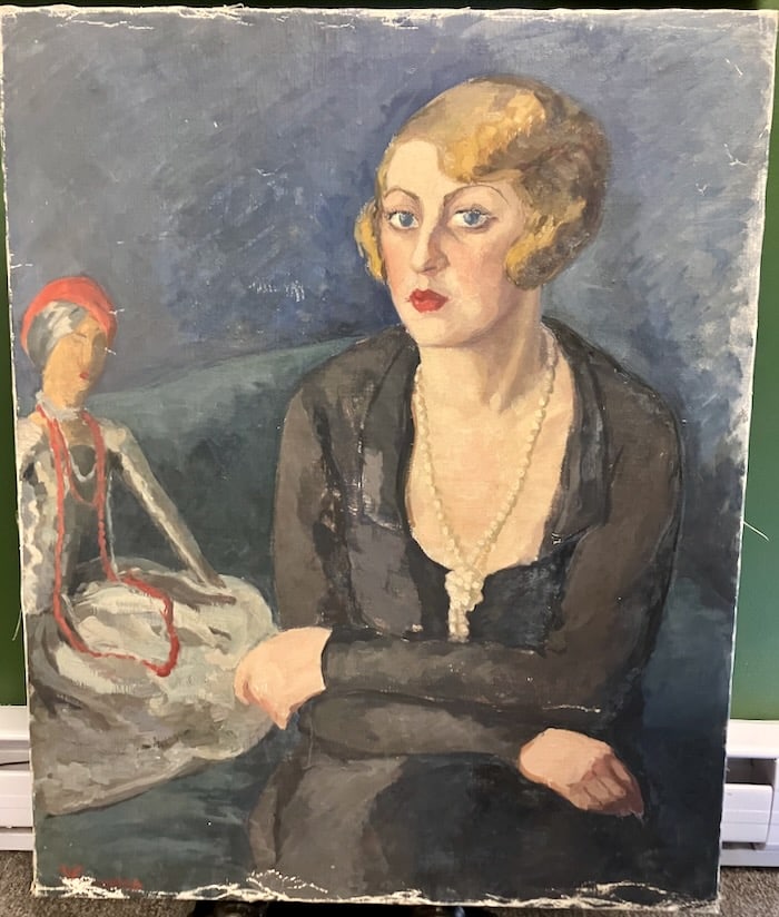 A Thoroughly Modern 1920's Woman- Inna Garsoian: Artist: Inna Garsoian (Russian/American, 1896-1984). Portrait of a Woman, c. 1920s. Oil on canvas. Signed lower left. Dimensions: 31 1/2" x 26". Unframed stretched canvas. Inna Garsoian's portrait of 