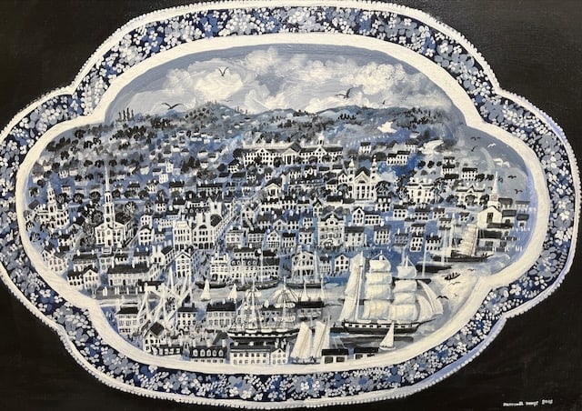 Historic Providence on Blue Willow China Trompe d'oeil (1 of 6)