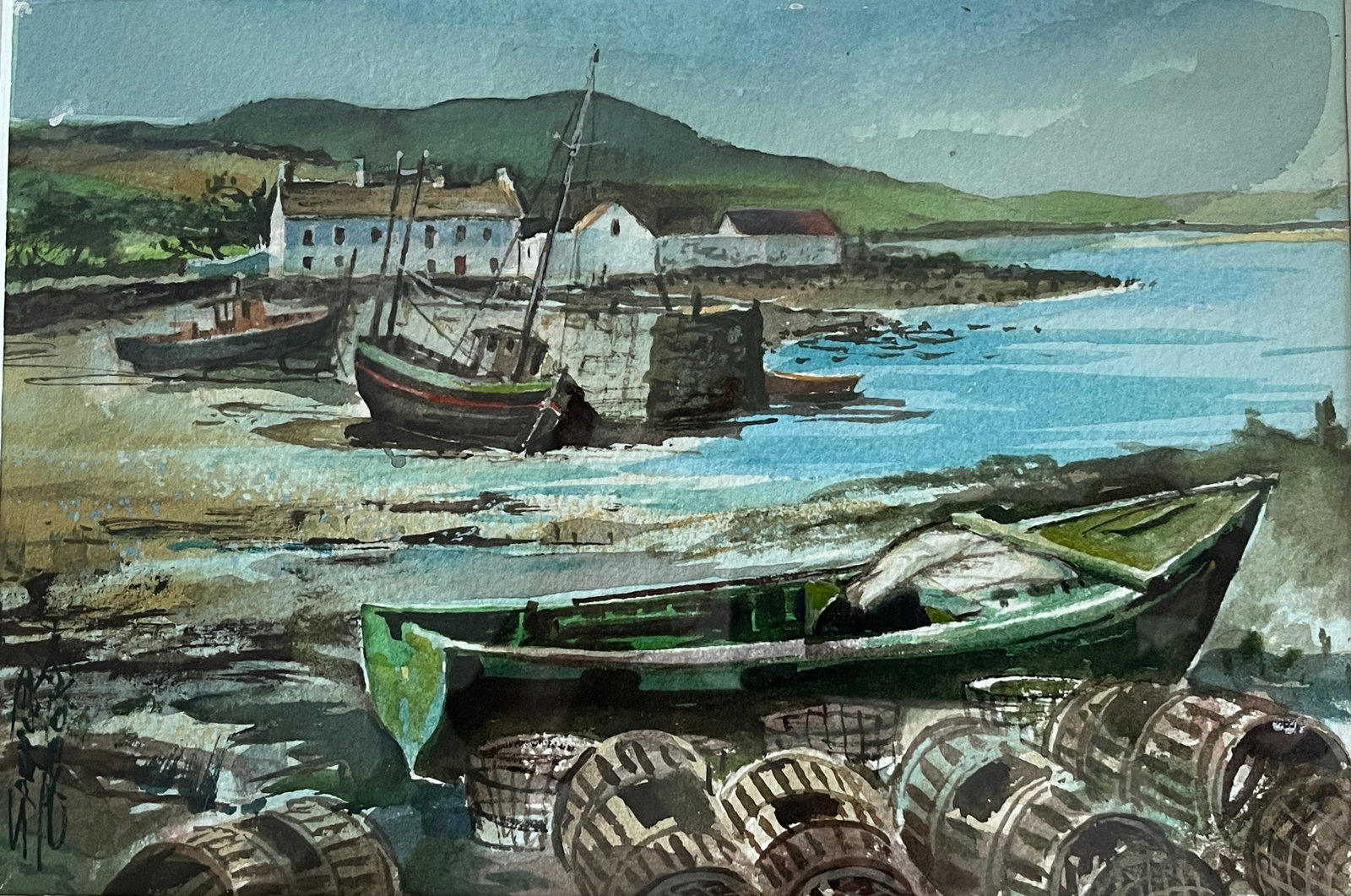 Rhode Island Legends: Cirino and Crooks: This lot contains two works. Spencer Crooks watercolor on paper. Signed. Dimensions: 7" x 10". Comes matted and framed under glass: 14" x 18". Antonio Cirino. Small lithograph of Rockport harbor.