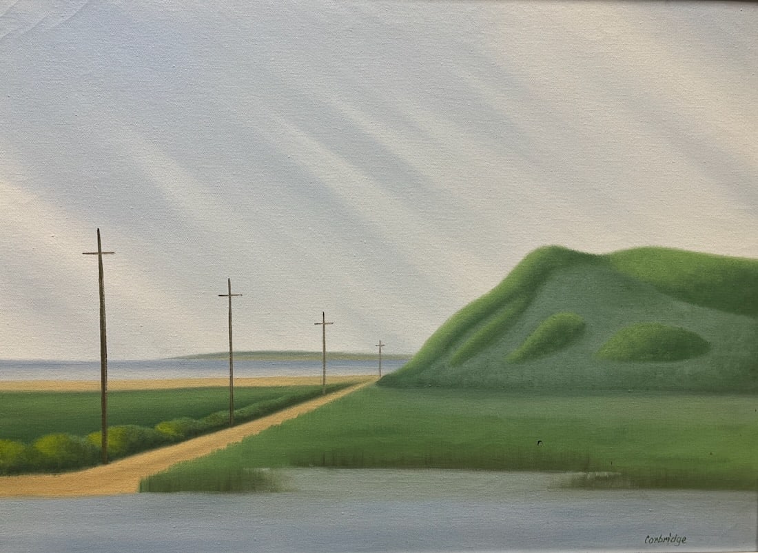 Corbridge's 1940s Cape Cod: Artist: Edgar Corbridge (American, 1901-1988). Title: Cape Cod Landscape. Oil on board. Signed lower right. Title verso. Dimensions: 19" x 26". Framed: 23" x 30". Rooted in the tradition of American R