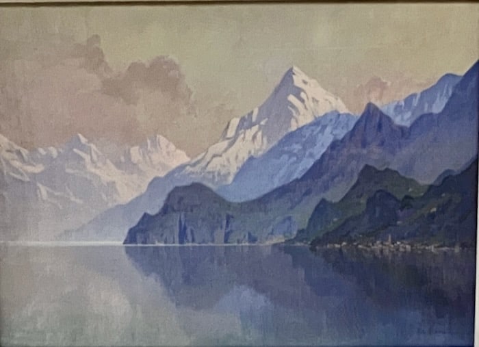 View of Lake Como Among the Alps: Artist: Hezekiah Anthony Dyer (American, 1872-1943). Title: View of Lago Como. Gouache on paper. Signed and inscribed 'Lake Como', lower right. Dimensions: 22" x 30". Framed under glass: 26" x 32". La