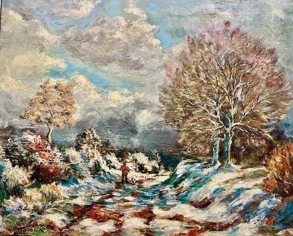 A.C. Goodwin's Winter Escape: Artist: Arthur Clifton Goodwin (American, 1864-1929). Title: Winter Landscape. Oil on canvas. Signed lower left. Dimensions: 21" x 26". Framed: 27" x 32". American Art Association, Anderson Galleries,