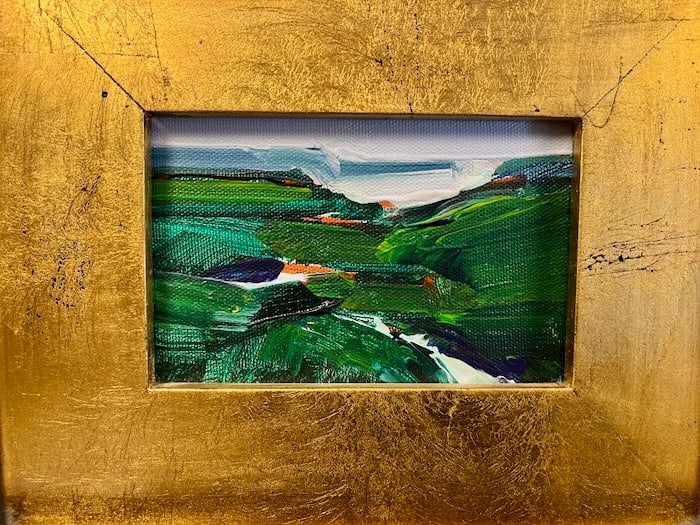 Trio of Intimate Landscapes by Ellen Rolli: Artist: Ellen Rolli (American, 20th Century). Three semi- abstract landscapes. Titles: Marsh View (2006); Opening to the Sea and Marsh Horizon. Oil on canvas. Each signed, titled and dated, verso. Dim