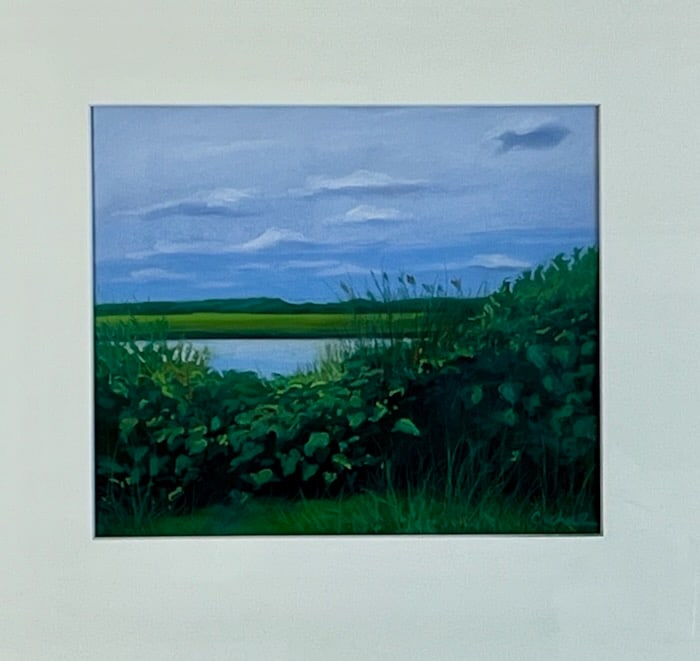 Moonstone Beach in RI: Artist: Cynthia Whalen NelsonAmerican, 20th Century). Title: Moonstone Beach. Pastel on paper. Signed lower right. JRS Fine Art, Providence, label verso. Dimensions: 11" x 14". Matted and framed under