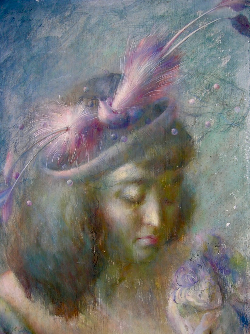 Marianetti portrait, My Sister Julia: Artist: Louise E. Marianetti (1916-2009). Title: My Sister Julia, 1948. Medium: tempera on board. Signed, dated and titled, upper left. Dimensions: 24" x 18" Matted and framed under glass: 31" x 25".