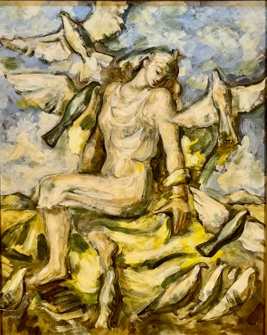 Providence Estate artist Herbert Mythology: Artist: James Drummond Herbert (1896-1970). Title: Venus and Her Doves, 1966. Oil on board. Initialed, titled and dated on board, verso. Dimensions: 20" x 16". Framed: 24" x 20". Herbert brings his lo