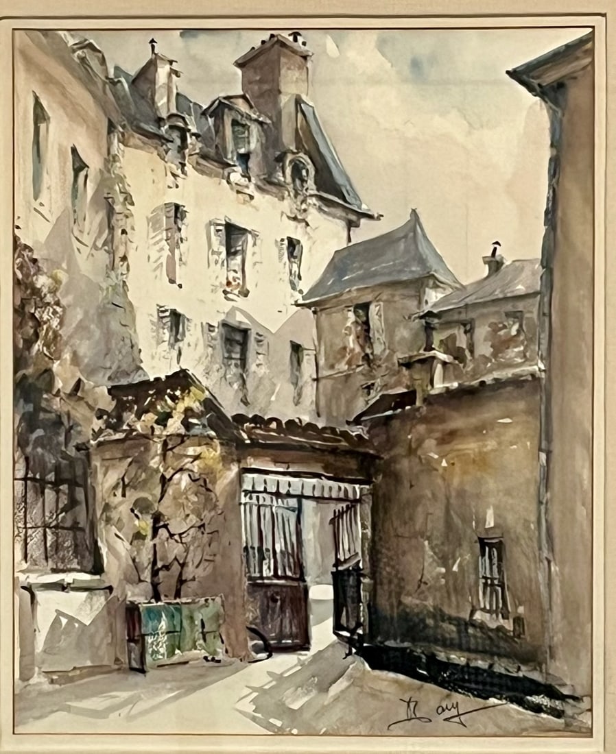 Pair of European School, early 20th Century: This lot contains an accomplished pair of European architectural street scenes by an unidentified artist, notable for their confident handling of watercolor and strong sense of place. The artist works