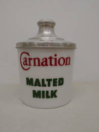 Carnations Malted Milk Milkglass Canister1716