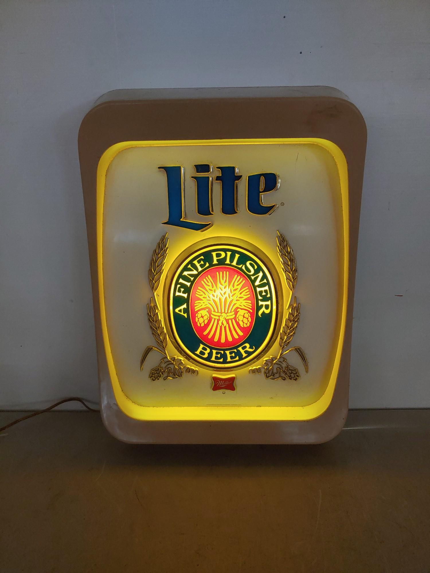 Miller Lite factory mold lighted sign: 19x13"