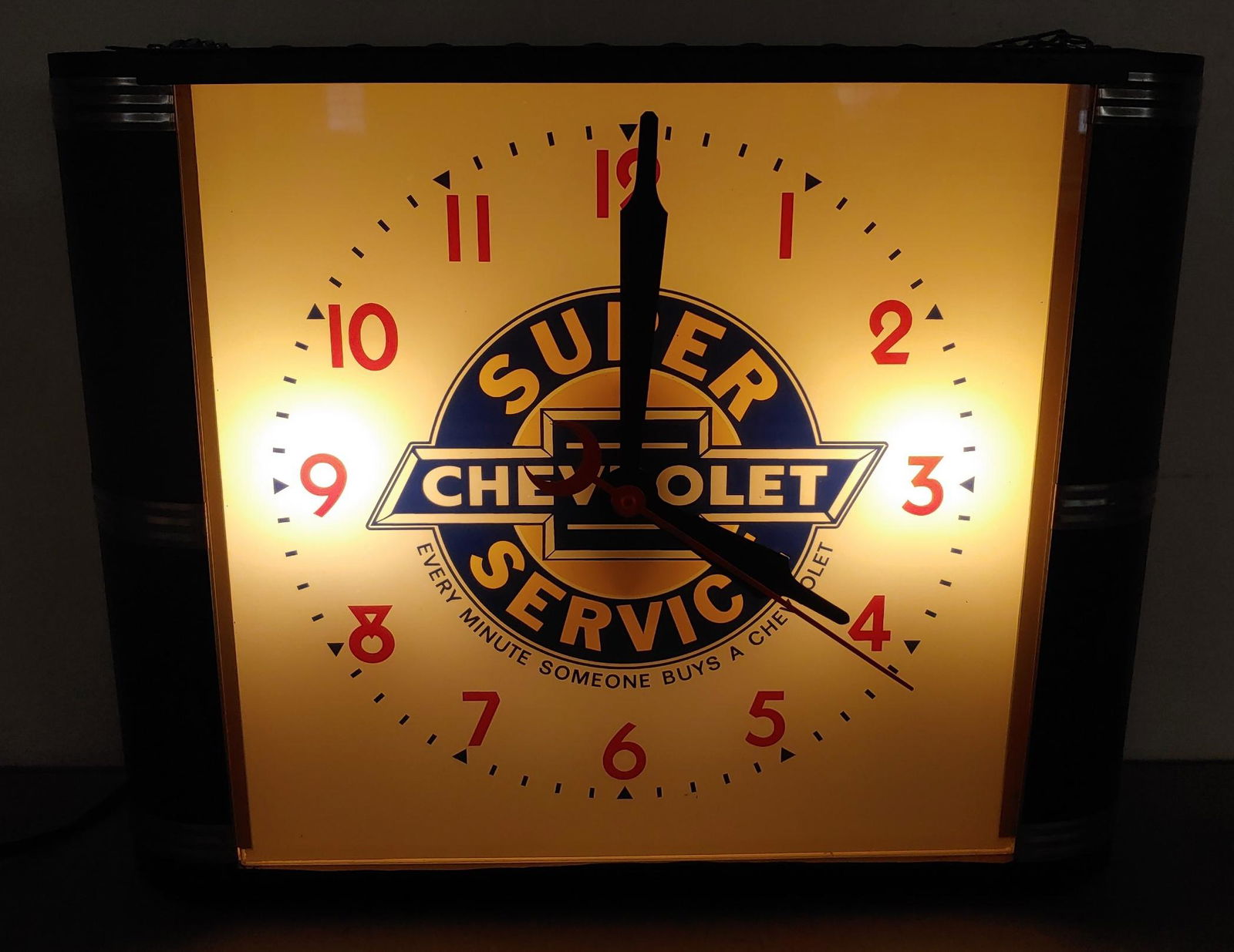 Chevy Super Service art deco lighted clock: Guaranteed authentic, May Have Been Restored, 18x14.25"