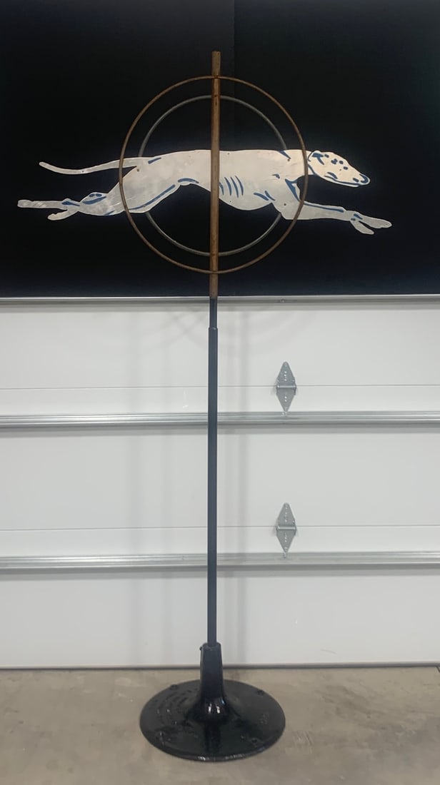 Greyhound Weathervane Sign on Nilson Machine Co. Cast Iron Base (1 of 8)