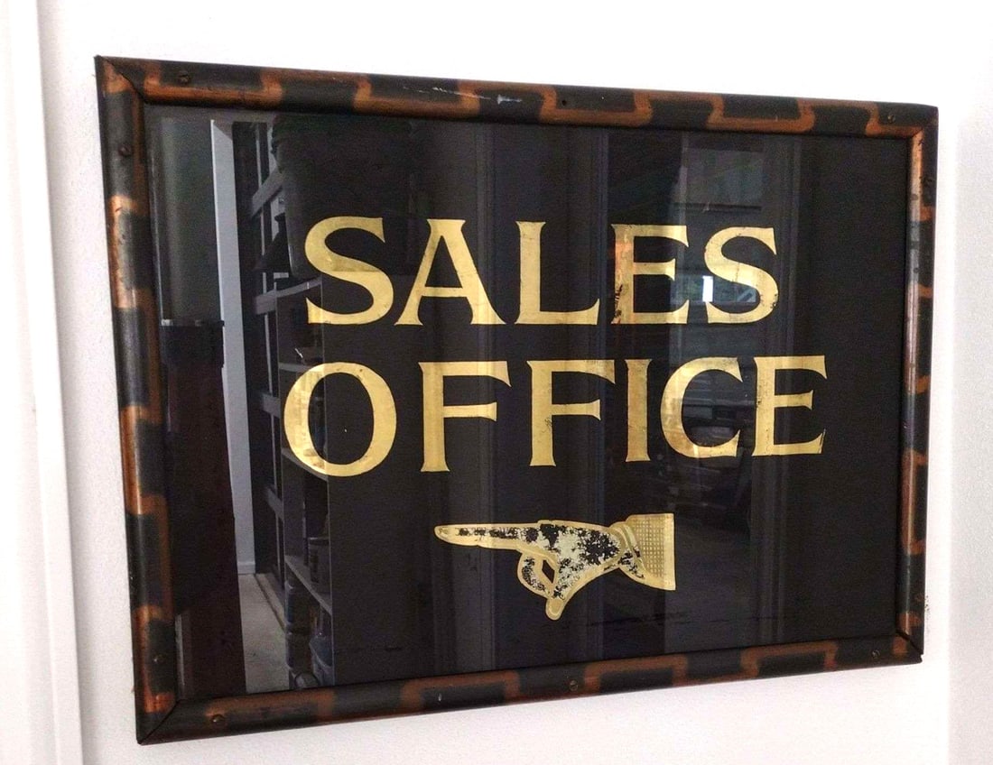 Reverse Painted Gold Gilt Sales Office Glass Sign (1 of 7)