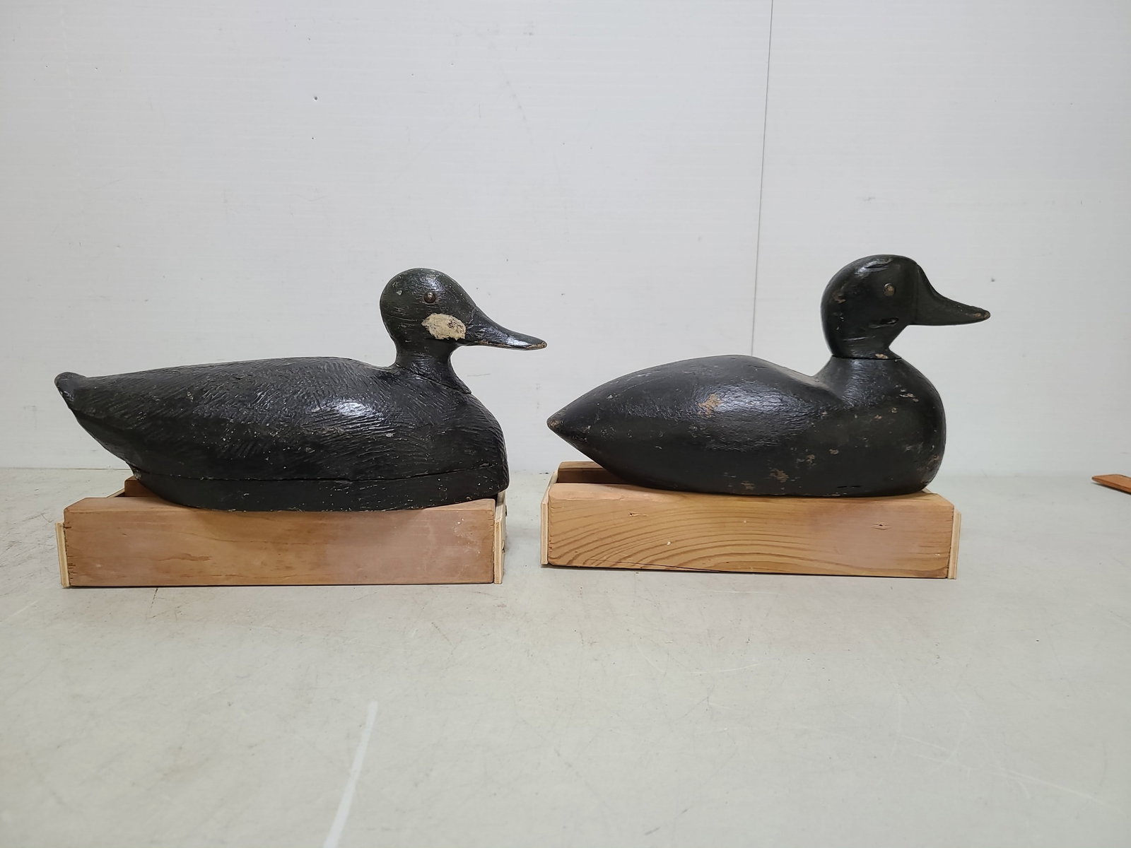 2 x wooden duck decoy coots.: One is possibly a herder's. both display, very nice.