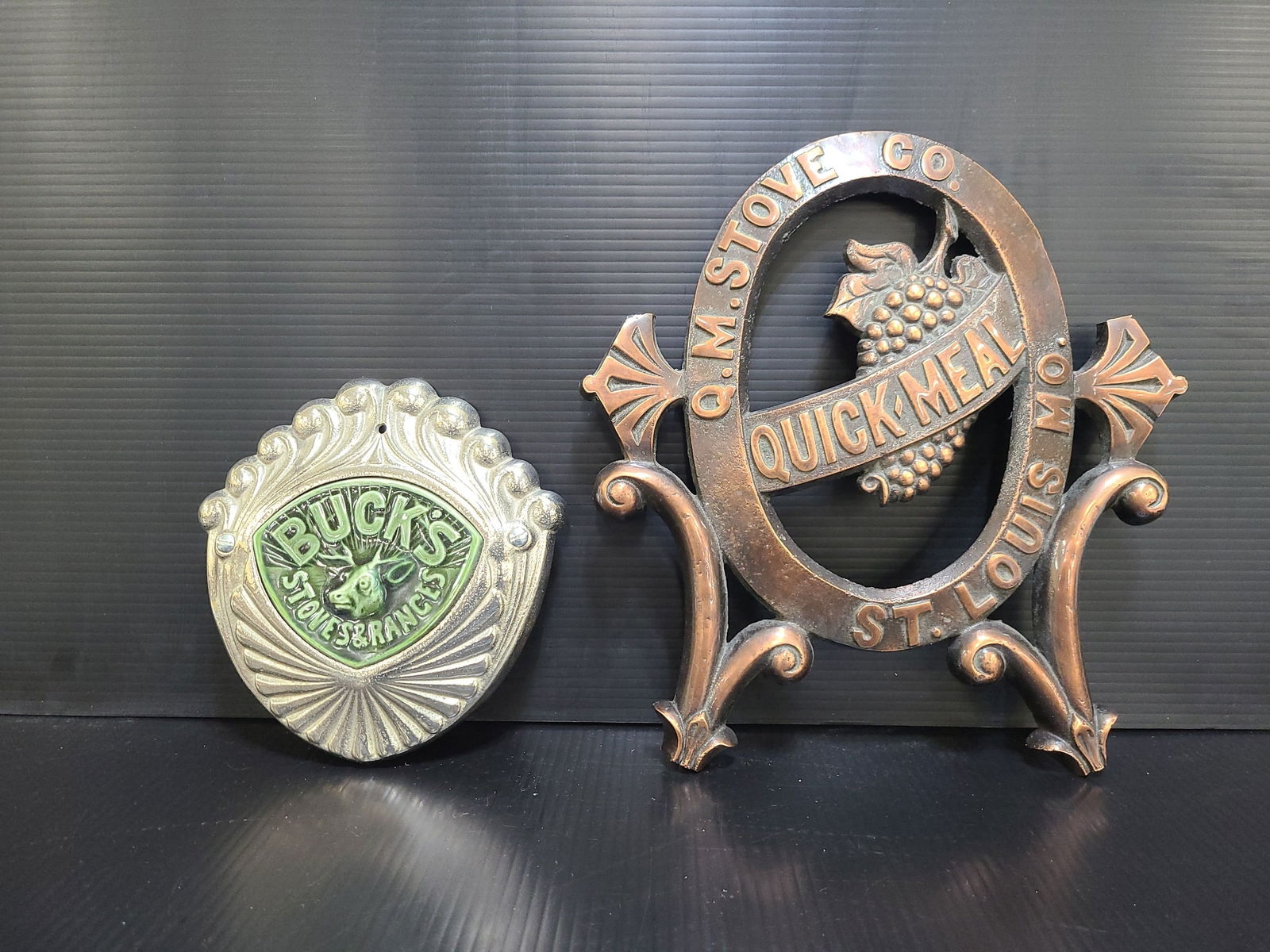 2x Cast Iron Stove Plates. Buck's & Quick-Meal: Tallest 12.5"