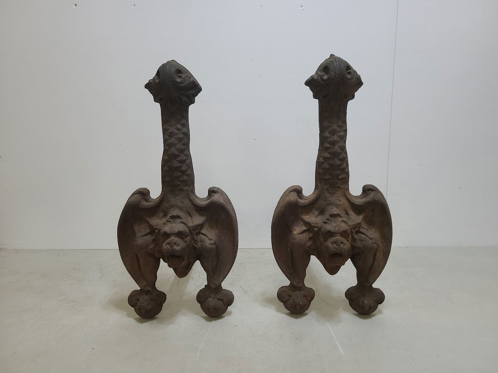 Gothic Gargoyle Fireplace Andirons: Approx 20" tall