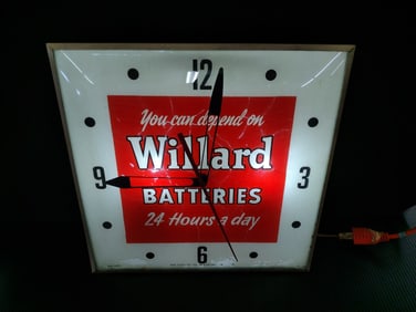 PAM Willard Batteries Lighted Advertising Clock