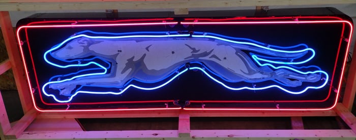 Tin Constructed Single-Sided Neon Greyhound Sign From a Bus