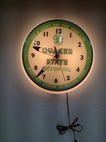 Lighted Quaker State Motor Oil Advertising Clock