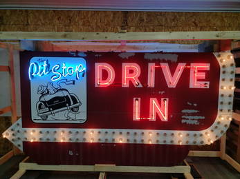 Vintage Neon and Flashing Bulb Drive-In Sign