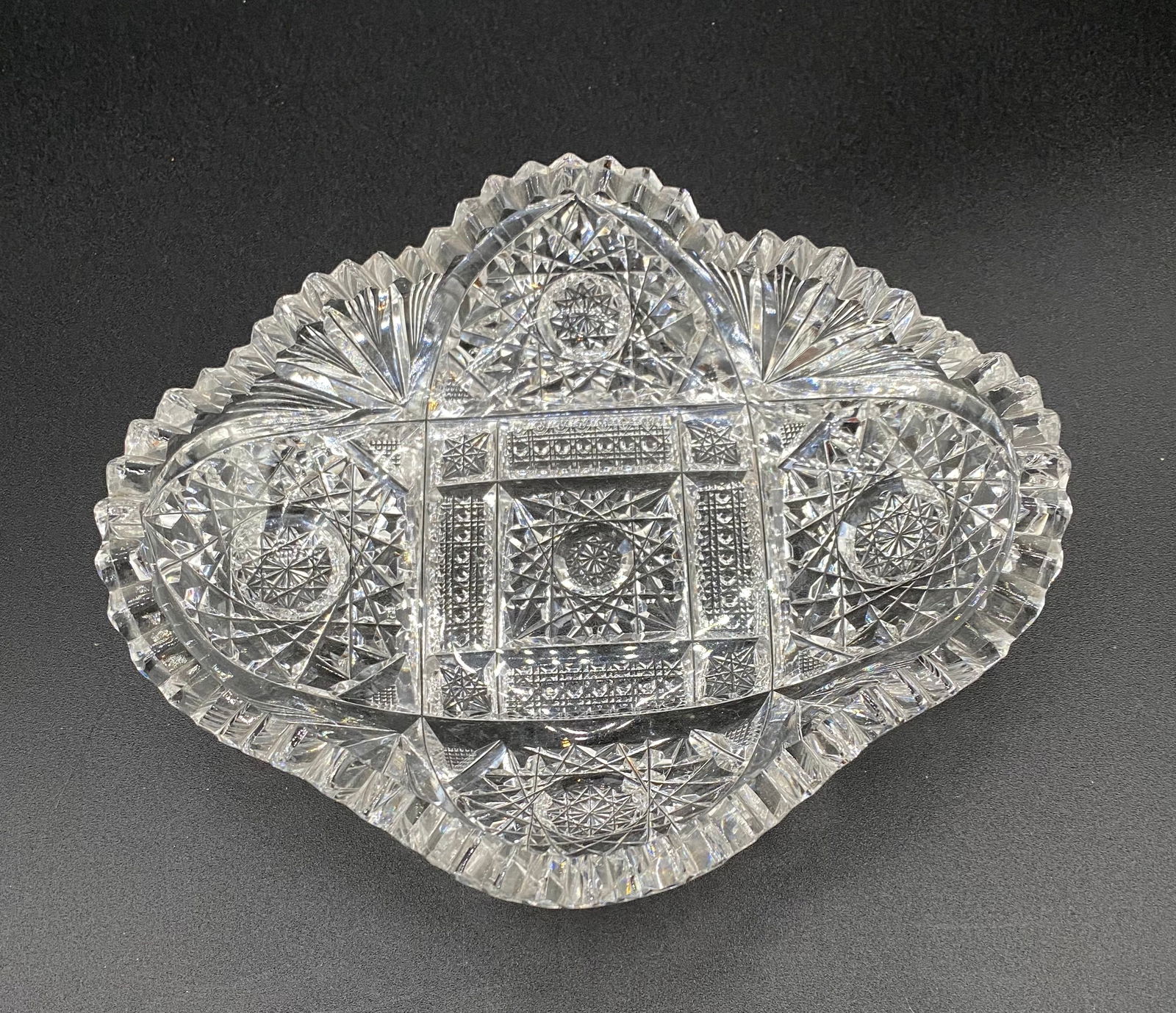Antique Cut Glass Dish Diamond Shape (1 of 4)
