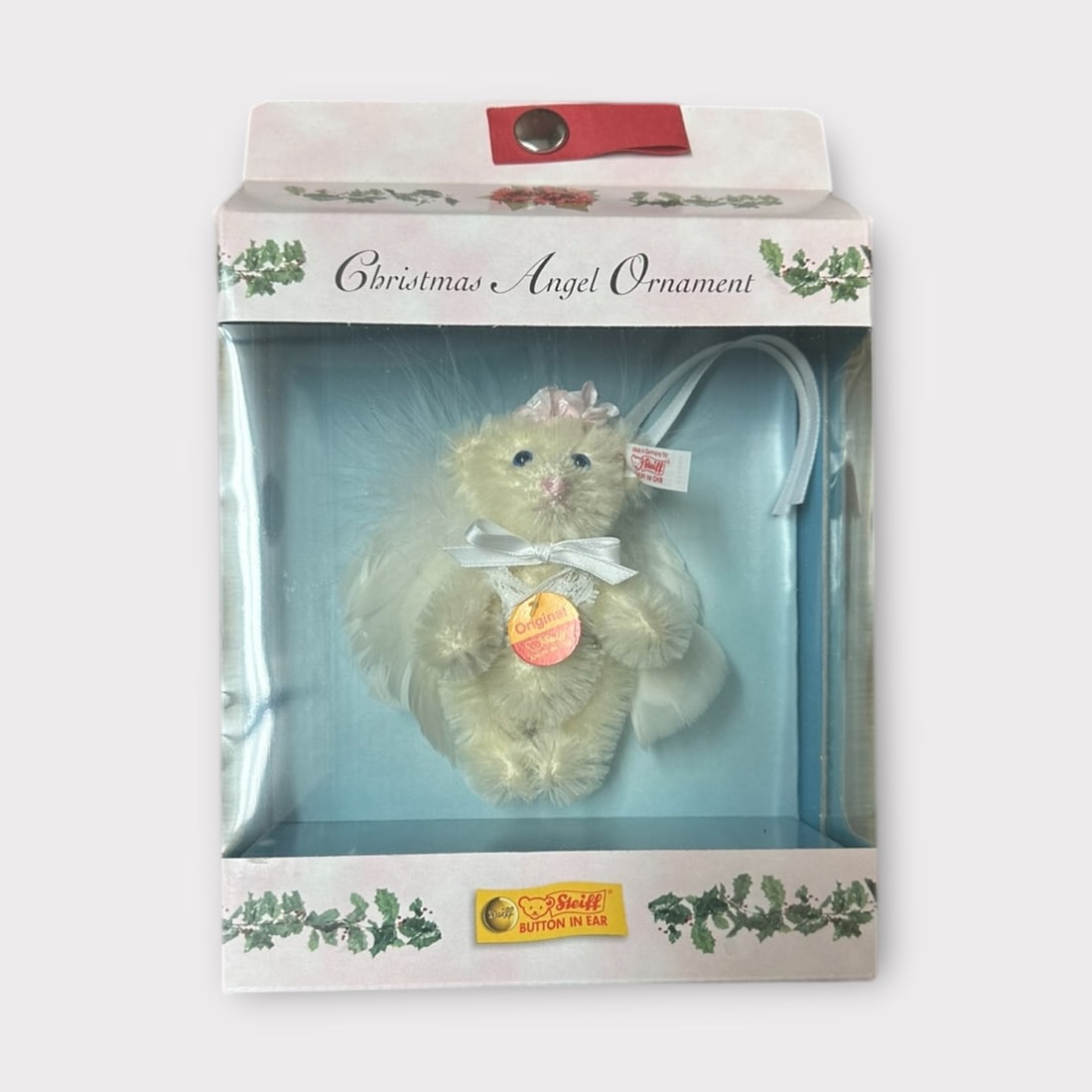 Steiff Christmas Angel Ornament NIB 2002: This is the Steiff Angel Christmas Ornament for 2002. It stands 10 cm tall. The EIN is 666728 and it is a L. Ed of only 3500 pieces worldwide. This is number 02494 This has never been out of the box s