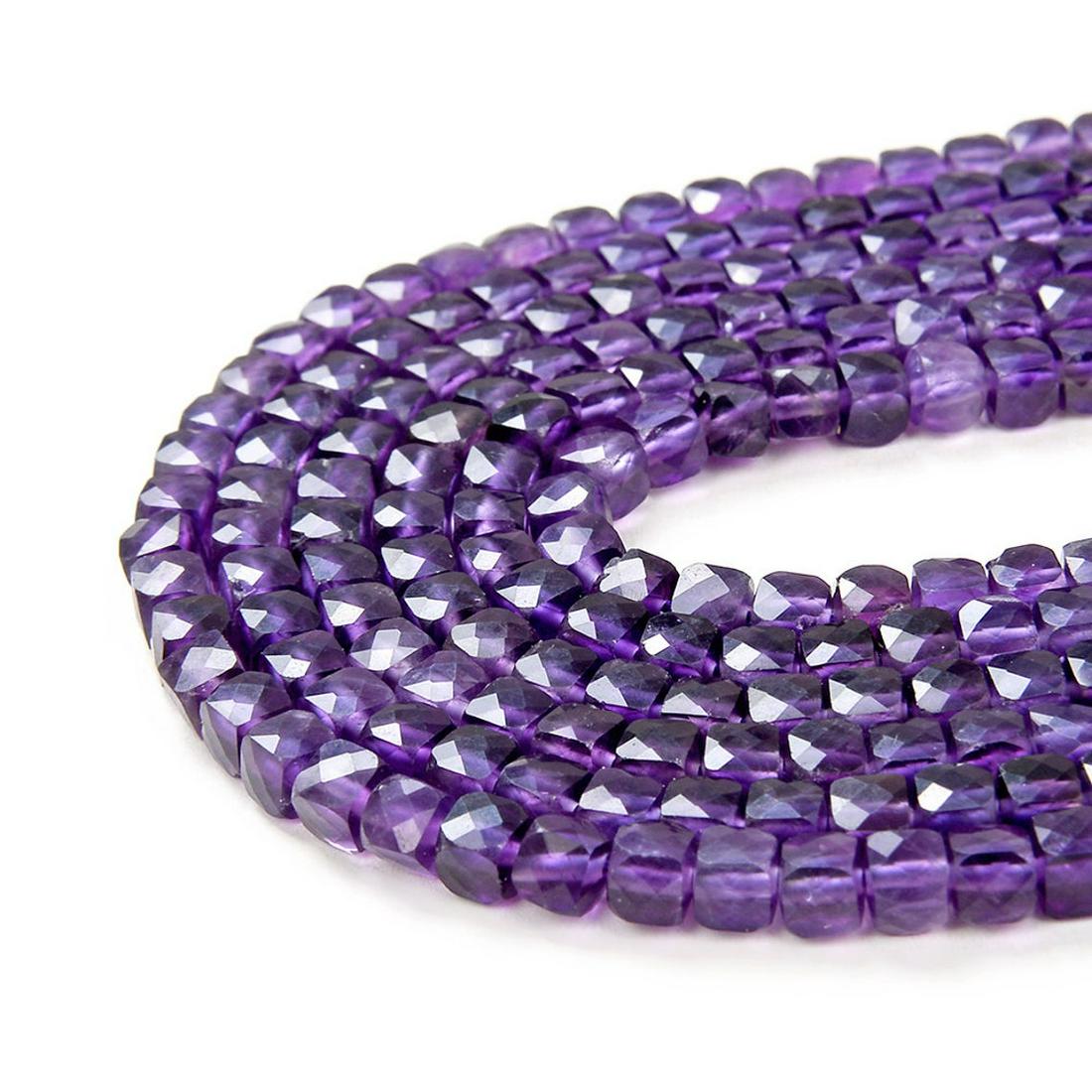 Natural Amethsyt Gemstone 5 mm Cube Faceted Cut Beads (1 of 3)