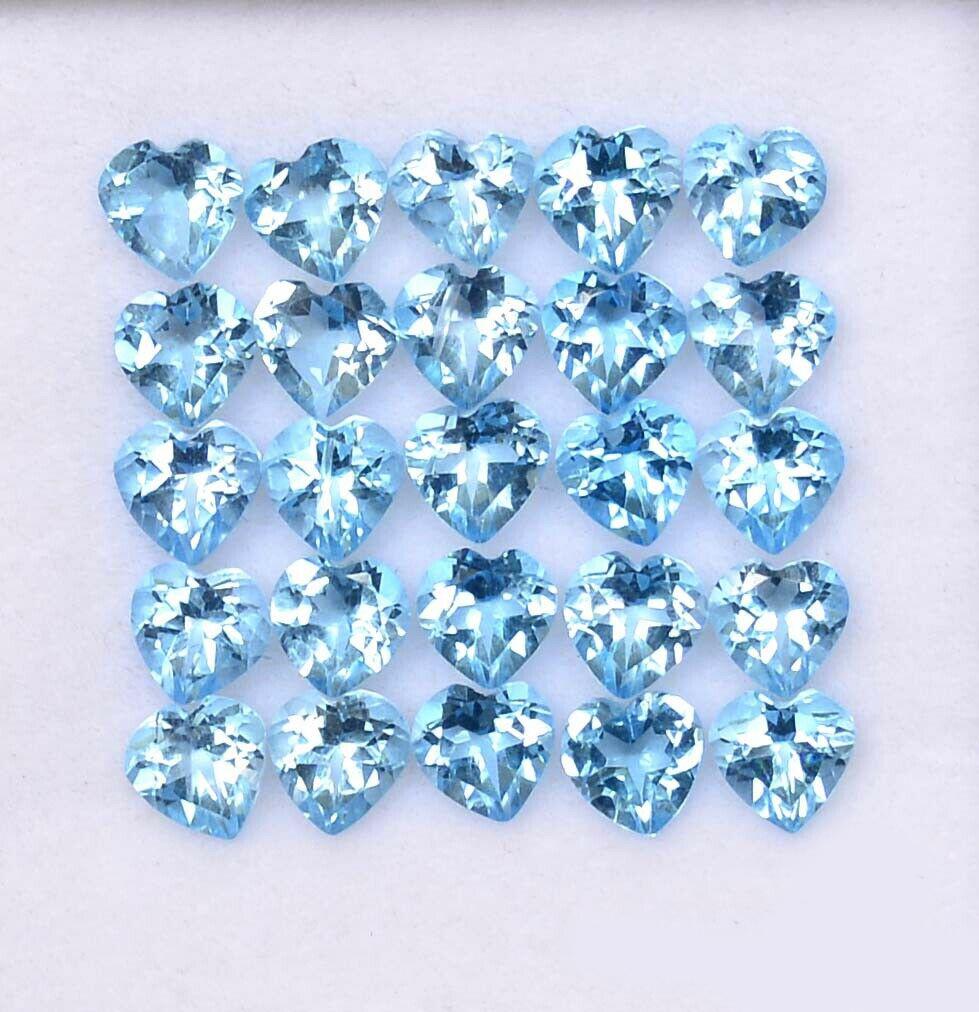 Blue Topaz 4x4 MM Heart Faceted Cut 50 Pieces: Natural Blue Topaz 4x4 MM Heart Faceted Cut 50 Pieces Gemstone : Blue Topaz Shape : Heart Size : 4x4 MM Color : Sky Blue Type : Faceted Cut Quantity : 50 Pieces Weight : </