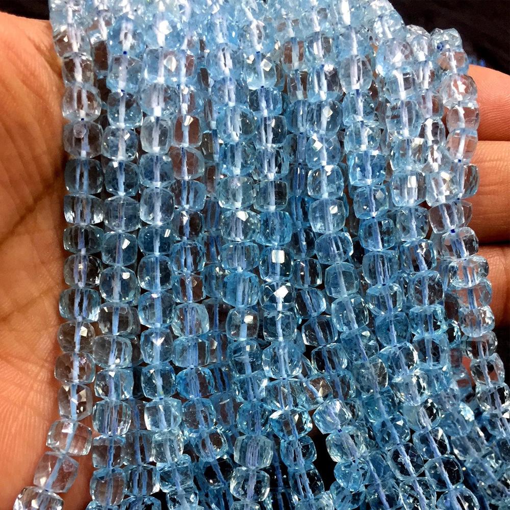 Natural Blue Topaz Gemstone 5 mm Cube Faceted Cut Beads 10 Strand (1 of 3)