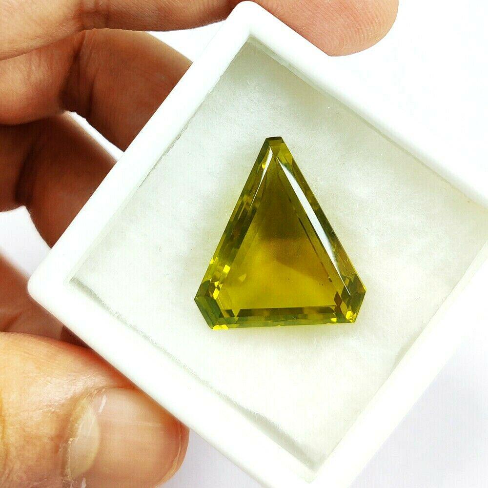 Natural Lemon Quartz Trillion Faceted Cut 34.5 Carats Gemstone: Natural Lemon Quartz Trillion Faceted Cut 34.5 Carats Gemstone Gemstone : Lemon Quartz Stone Shape : Trillion Stone Cutting Type : Faceted Cut Stone Weight : 34.5 Carats Stone Measurement : </