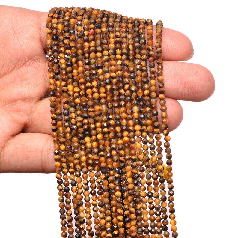 Natural Tiger's Eye Gemstone 3 mm Round Faceted Cut Beads 10 Strand (1 of 3)