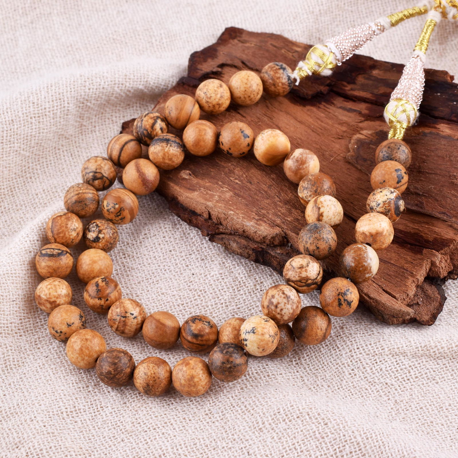 Natural Picture Jasper Necklace 8 MM Round Smooth Beads Gemstone: NATURAL PICTURE JASPER GEMSTONE 8 MM ROUND SMOOTH BEADS ADJUSTABLE NECKLACE PRODUCT TYPE : NECKLACE MAIN STONE : PICTURE JASPER MAIN STONE SHAPE : ROUND MAIN STONE SIZE : 8 MM BEADS TYPE : SMOOTH</