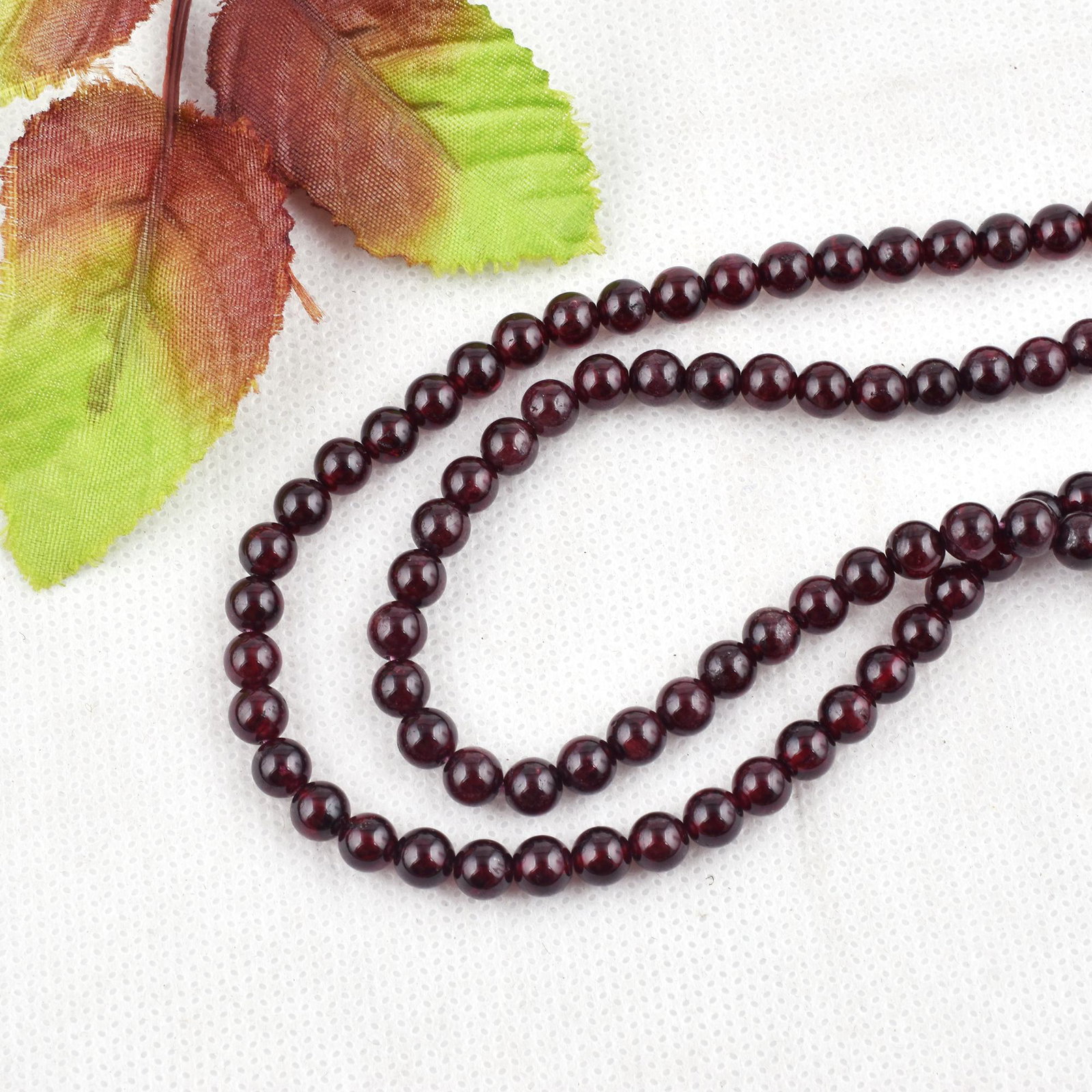 Natural Garnet Necklace 6 MM Round Smooth 2 String Beads Gemstone (1 of 5)