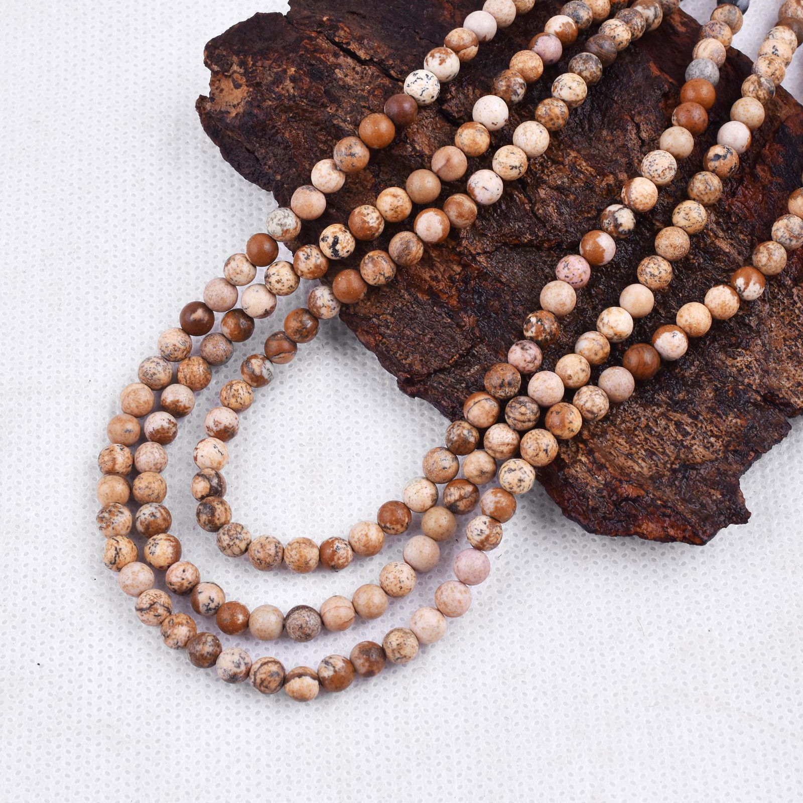 Natural Picture Jasper Necklace 4 MM Round Smooth 3 String Beads Gemstone (1 of 5)