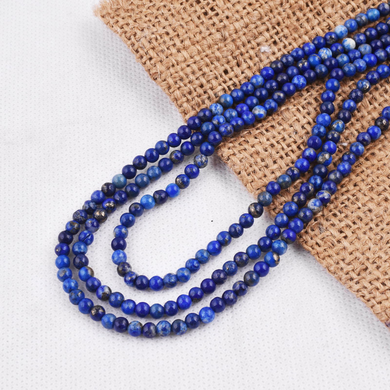 Natural Lapis Lazuli Necklace 4 MM Round Smooth 3 String Beads Gemstone (1 of 5)
