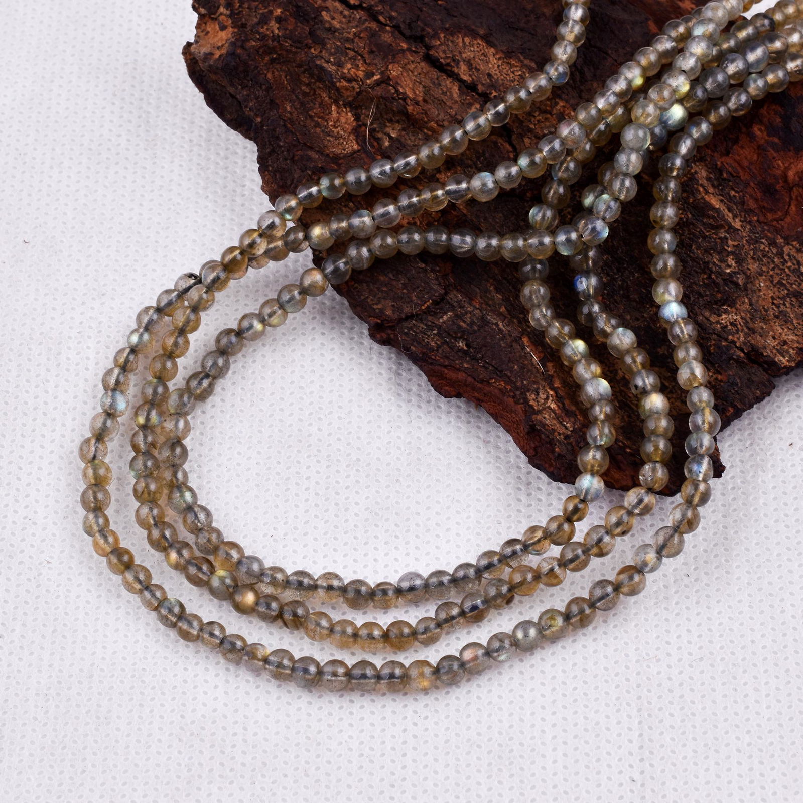 Natural Labradorite Necklace 4 MM Round Smooth 3 String Beads Gemstone (1 of 5)