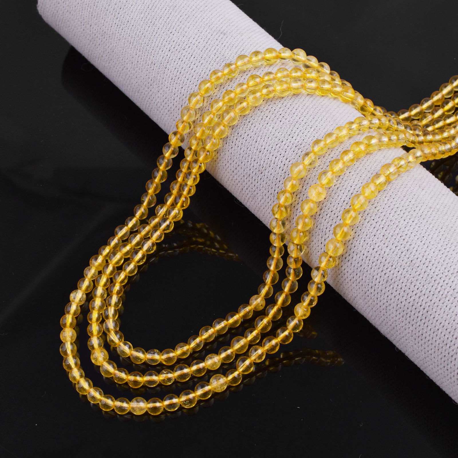 Natural Citrine Necklace 4 MM Round Smooth 3 String Beads Gemstone (1 of 5)