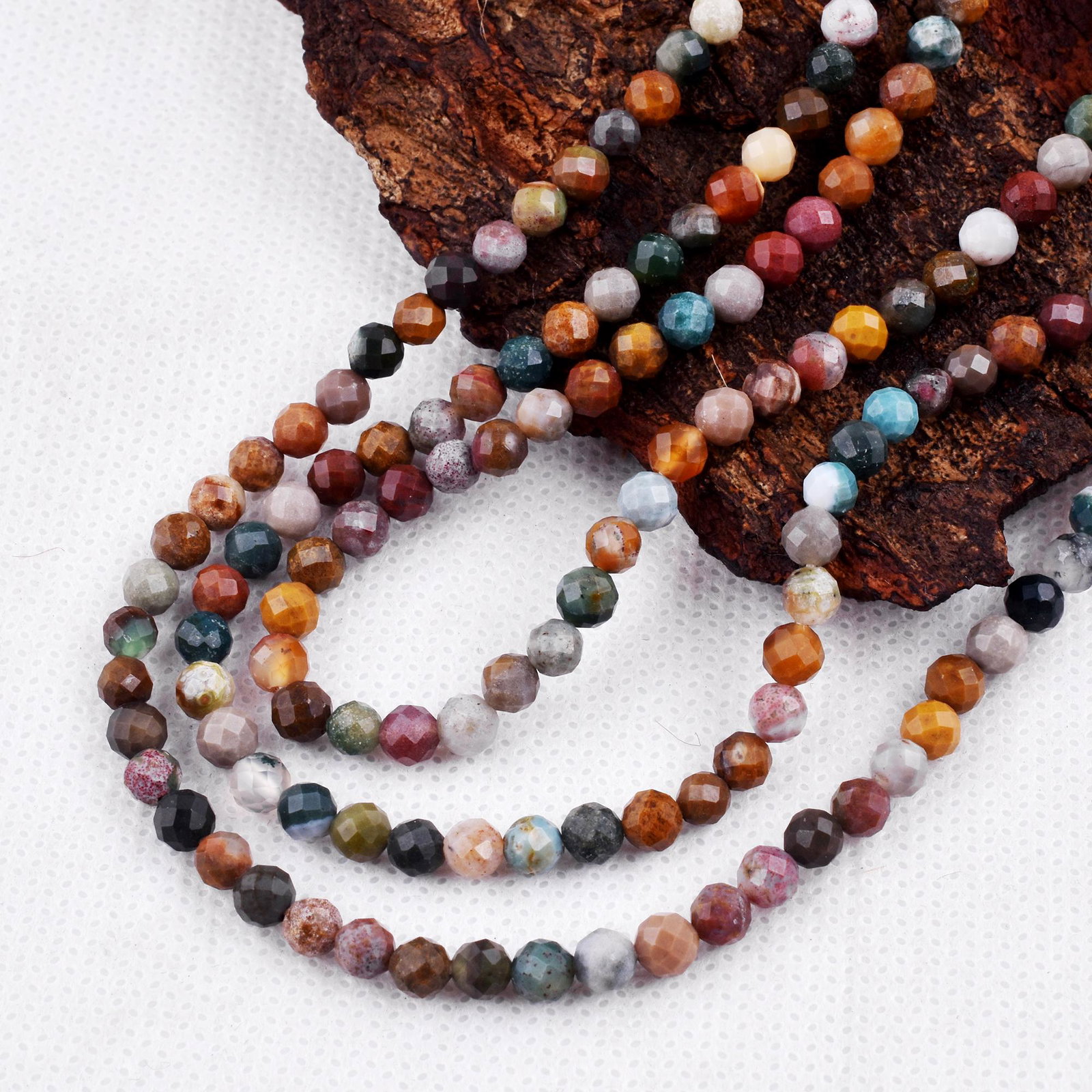 Natural Ocean Jasper Necklace 4 MM Round Faceted 3 String Beads Gemstone (1 of 5)