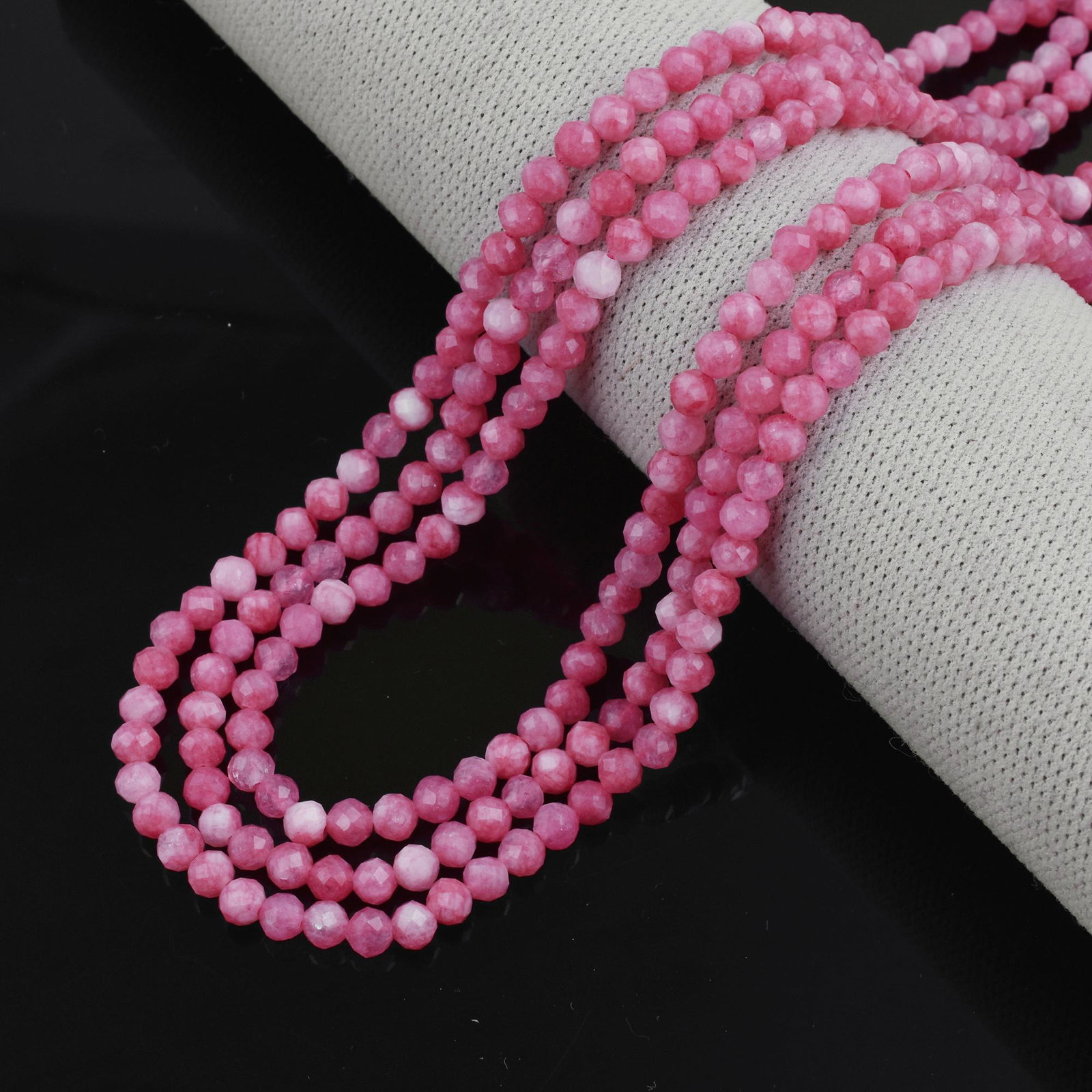 Natural Rhodonite Necklace 4 MM Round Faceted 3 String Beads Gemstone (1 of 5)