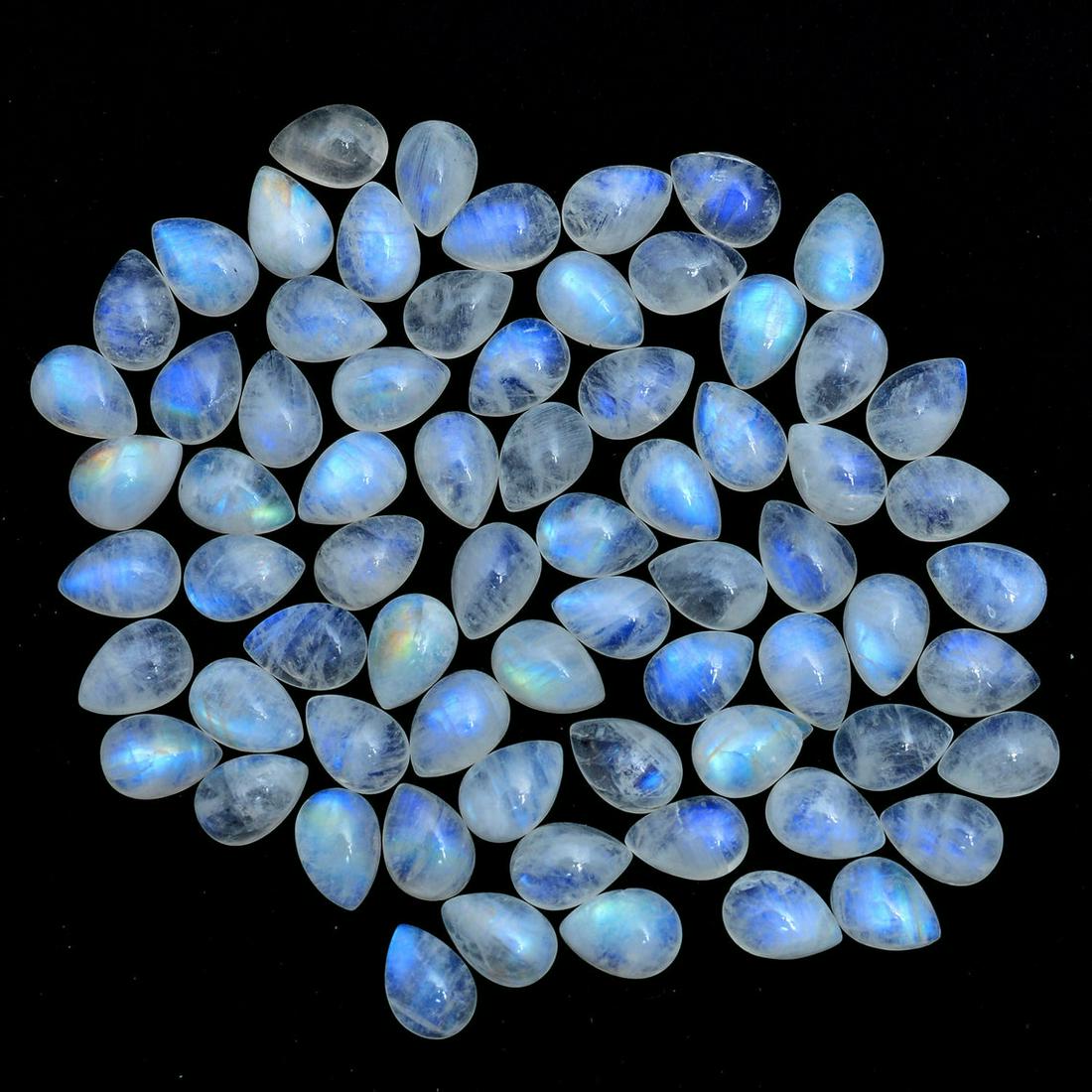 Rainbow Moonstone 6x4 MM Pear Cabochon 50 Pieces: Natural Rainbow Moonstone 6x4 MM Pear Cabochon 50 Pieces Gemstone : Rainbow Moonstone Shape : Pear Size : 6x4 MM Color : Multicolor Type : Cabochon Quantity : 50 Pieces Wei