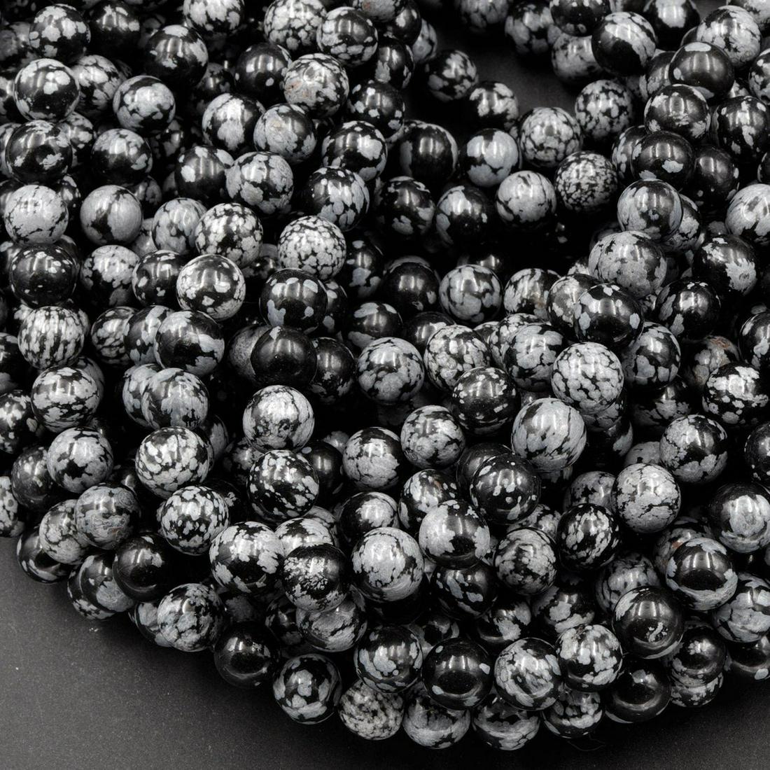 Natural Snowflake Obsidian Gemstone 6 mm Round Smooth Plain Beads 5 Strand (1 of 4)