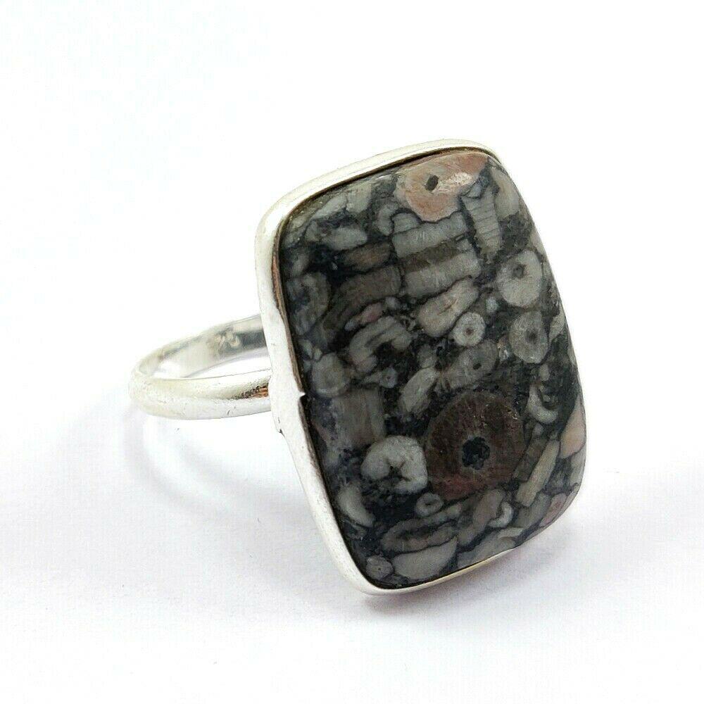 CRINOID FOSSIL 925 STERLING SILVER RING: CRINOID FOSSIL 925 STERLING SILVER RING Product Type : RING Main Stone : CRINOID FOSSIL Main Stone Shape : CUSHION Main Stone Size : 23X17 MM Main Stone Color : MULTICOLOR Metal : STERLING SILVER Meta
