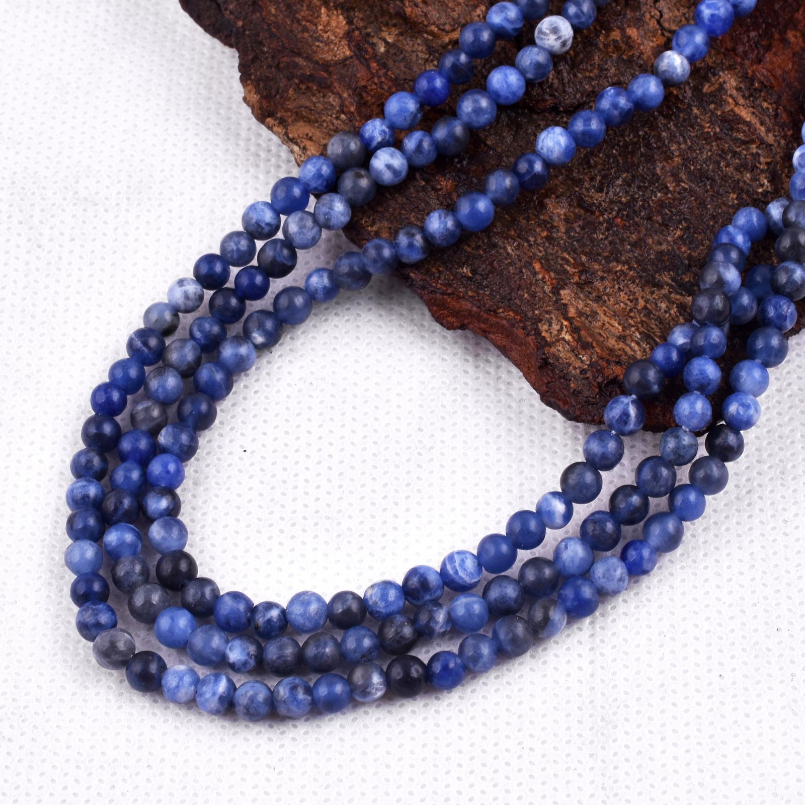 Natural Sodalite Necklace 4 MM Round Smooth 3 String Beads Gemstone (1 of 5)