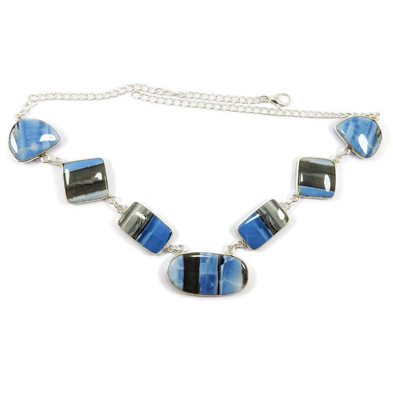 BLUE LACE AGATE GEMSTONE 92.5 STERLING SILVER HANDAMDE NECKLACE (1 of 2)