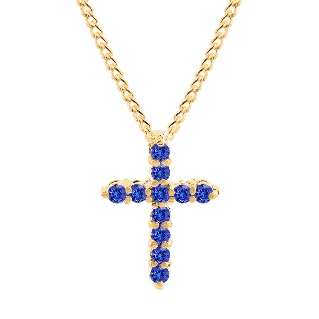 TANZANITE 14 KT SOLID YELLOW GOLD CROSS CHARM PENDANT (1 of 2)