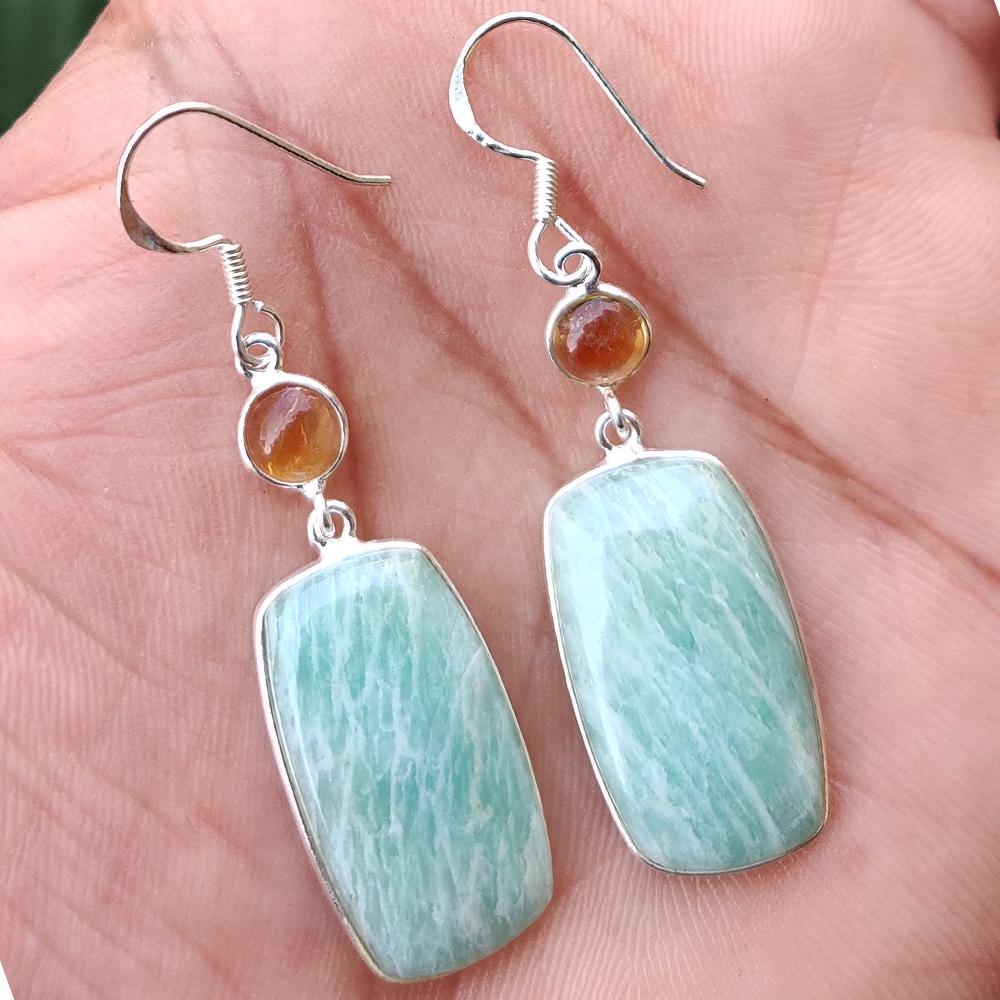 AMAZONITE & CITRINE 92.5 STERLING SILVER EARRING (1 of 2)